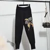 Kvinnor S Two Piece Pants Fashion Autumn Set Women Pullover Tröja Small Feet Casual Beading Florals Tracksuits Outfits Female H1623 231219