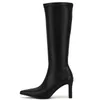 Bottes printemps automne dames fermeture éclair genou haute mode PU bout pointu chaussures pour femmes hiver doublure en peluche chaud talon carré Boo