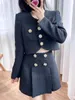 Women's Two Piece Pants Autumn Winter Women Tweed Set Round Neck Long Sleeve Single Breasted Coat or High Waist A-Line Mini Skirt 231219