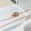 luxe designer ketting klassieke titanium stalen dubbele ring ketting rosé goud met diamanten mode hanger nobele kraag ketting Valentijnsdag cadeau