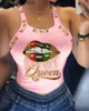 Women's Tanks Camis 2023 Summer Women's U Neck Sexy Letter Print T-Shirt Small Tank Sleless Lips Top Casual and Versatile Street Clothes L231220