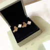 Vintage Cluster Rings Van Clee Brand Designer Copper White Brown Mother of Pearl Four Leaf Clover Butterfly Charm Open Ring Free Size Ring For Women Jewelry