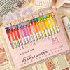 35 couleurs surligneur stylo ensemble double pointe marqueurs fluorescents coloration journalisation pastel Papeleria Kawaii papeterie Marcadores 231220