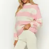 Women's Sweaters Casual Round Neck Long Sleeve Loose Knitwear Jumper Warm Sweater 2024 Autumn Striped Crocheted Pullovers Tops