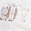 Necklace Earrings Set 5Pcs/set Fashion Women Watch Round Dial Classic Watches Simple Clock& Jewelry For Female Gift