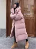 Parkas de plumón para mujer, Parka larga con capucha rosa de invierno cálido, Chaqueta gruesa a prueba de viento, abrigo informal para nieve, chaqueta acolchada de algodón para mujer 231219