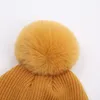 Chapeau pour enfants Version coréenne à la mode automne et hiver pull mignon lapin boule de poils chapeau de laine bord frisé chaud couleur unie chapeau tricoté