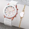 Necklace Earrings Set 5Pcs/set Fashion Women Watch Round Dial Classic Watches Simple Clock& Jewelry For Female Gift
