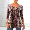 Damskie bluzki z długimi rękawem Kobiety Top Vintage Print Bluzka z Linia A dla miękkiej koszulki pullover z okrągłym szyjką na środkową długość