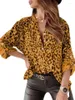 Blusas femininas moda leopardo impressão feminina topo impressão digital camisa de manga longa 2023 solto decote em v pulôver blusa blusas femininas