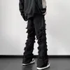 Jeans pour hommes American Retro Rough Selvedge Mode Hommes Vêtements Pantalon droit noir Y2K Streetwear Ripped Hip Hop Baggy Pantalon