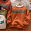 Pullover Winter Kids Fleece Warm Sweatshirt Boys Thicken Long Sleeve Letter Tops 3+Y Mung Child Casual Clothes Autumn Girl Sport T-shirtl231215