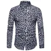 Camicie casual da uomo Camicia da uomo con stampa leopardata Top abbottonato a maniche lunghe slim fit