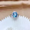 Cluster Rings Real 14K White Gold Natural Sapphire Ring for Women Anillos de Bizuteria Mujer Gemstone Blue Topaz Wedding