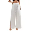 Women's Pants Slit Wide Leg Flowy Bohemian High Waisted Long Court Trousers With Pockets Pantalones De Mujer