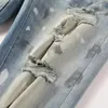 남성 청바지 유럽과 미국 하이 스트리트 레트로 트렌디 브랜드 패션 슬림 한 작은 발 천공 패치 캐주얼