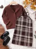 Mädchenkleider 2 PCs Casual Kids Clothing Sets Outfits für Mädchen Frühling Herbst 2023 Neues Kleinkind Langarm Tops Plaid Slip Kleid