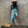 Women's Swimwear 2023 Beach Wear Summer Sales Cover Ups For Women Print Swimsuit Cape Dress Oversized Long Cardigan Kimono Belt