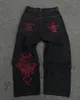 Jeans brodés gothiques européens et américains pour hommes Y2k Street Hip Hop Punk taille haute, pantalon droit à jambes larges unisexe 231220