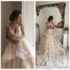 Stunningbride 2024 New Sexy Luxury Champagne A-Line Wedding Dresses Lace Appliques Spaghetti Deep V Neck Ruffles Backless Sweep Train Beach Bridal Gowns