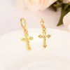 Luminoso oro massiccio 18 carati GF piccola croce con pendente a catena Set di orecchini Christian Jesus Regali nuziali bel giovane227d