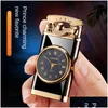 Tändare Creative Watch Jet Cigar Lighter Gas Refill Torch Turbo Windproof Metal Blue Flame Butane Men Röker Gadgets Drop Delivery Dhha8