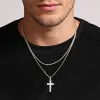 Водонепроницаемые ожерелья с крестом для мужчин, мужские подарки, ювелирные изделия, антиаллергенный простой крест из 14-каратного белого золота с веревочной цепочкой