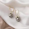Boucles d'oreilles pendantes MOONBIFFY tempérament Champagne gris blanc couleur grande perle pour femmes en laiton or brillant zircone crochet