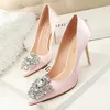 Luxury rhinestone wedding dress shoes fashion sexy silk 10cm high-heeled pumps pointed toe slip-on lady banquet shoes 516-5