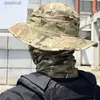 Chapeaux à bord large chapeau seau 2 pcs / ensemble Camouflage tactique Chapeau seau Balaclava Summer Breatte Army Fishing Cap de pêche à la poussière Full Face Gaiterl231221