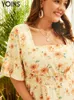 Dresses YOINS Plus Size 4XL Women Long Dress 2022 Summer Short Sleeve Square Sleeve Flower Printed Bohemian Beach Vestidos Party Robe