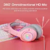 Earphones Onikuma K9 Pink Cat Ear Headphones with Rgb Led Light Flexible Mic Gaming Headset 7.1 Surround Computer Earphones for Pc Gamer