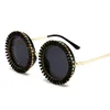 Sunglasses KLASSNUM Round Luxury Diamond Frame Sun Glasses Crystal Women Men Punk Trendy Party Eyeglasses Anti UV400