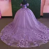 라벤더 반짝이는 Quinceanera 드레스 어깨 레이스 아플리케 구슬 멕시코 달콤한 16 vestidos de xv 15 anos ball 공식 가운
