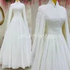 Biała muzułmańska islamska suknia ślubna Wysoka szyja arabska Dubai Cape Rękaw koraliki koronkowe wiejskie sukienki ślubne Eleganckie długie rękaw marokańska sukienka panny młodej szatę de Mariage 2024