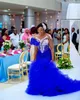 Aso Ebi 2024 Royal Blue Sirène Prom Vobe Crystals Crystals Crystals Tiers Soirée Fête formelle Deuxième réception Robes de fiançailles d'anniversaire robe Robe de Soiree ZJ382 ES