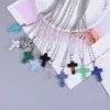 2019 Nouveau Belle Pierre Naturelle Croix Coeurs Pendentif Collier Femmes Colliers Ras Du Cou Multicolores Mélange Mode Bijoux D'été accessor211O