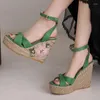 Women Platform Blue Wedges for Summer Sandals Shoes Gladiator Straps Wedge High Heels Green Flip Flops Female Large Size 958 Platm 505 805