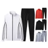 Running Sets Men Autumn Winter Coat Pants Suit Zipper Closure Stand Collar Drawstring Sweatpants Tracksuit