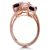 Gold entièrement rose sur Silver Ring Classic 3 pierres Rose Quartz Amethyst Garnet Gemstone Fine Jewelry145H