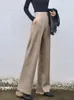 Women's Pants Office Ladies Woolen Suits Formal Fall Winter High Waist Pantalones Elegant Solid Ol Women Chic Wide Leg Warm Trousers