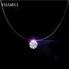 Yhamni Nieuwe 6mm 8 mm ronde CZ Real 925 Sterling zilveren hanger ketting transparante vislijn elegante kettingen bruiloft sieraden voor 213r