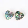 Stud Earrings Heart Shape Exquist Abalone Shell Rattan Weave Leopard Leather For Women Fashion Jewelry