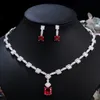 CWWZircons Chic Round and Square Cut Red Cubic Zirconia Women Wedding Party Jewelry Set Elegant Necklace Earring for Brides T454 231221