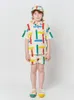 BC Summer Girls Korean Style Söt kontrast Square Polo Neck Waffle Tshirt Childrens Set Children Clothing 231220
