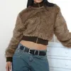 Darlingaga Fluffy Maillard Kahverengi Sahte Kürk Ceket Kadınlar Sonbahar Kış Sıcak Mahsul Zip-Up Coat Dış Giyim Vintage Ceketler Moda Katlar 231221