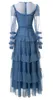 Abiti casual Arrivo Abito lungo 2024 Primavera Occasioni speciali Donna Polka Dot Stampe Sexy Tulle Maglia Cascading Ruffle Blu Maxi