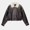 Women's Leather 2024 Woman Motorcycle Jacket Short Coats Zipper Winter Vintage Faux Shearling Causal Loose Long Sleeve Tops