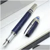 Bollpoint Pennor Partihandel Limited Edition Star-Walk Blue Crystal Top Rollerball Pen Ballpoint Plating Relief Barrel Office Writing Ink DHCOM