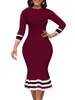 Party Kleider 2023 Sommer Für Frauen Streifen Gedruckt Rundhals Rüschen Bodycon Arbeit Kleid Vestidos De Mujer Elegante Midi Robe weibliche